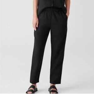 Eileen Fisher Black Lyocell Organic Linen Tapered High Waist Pull-on Pants XS